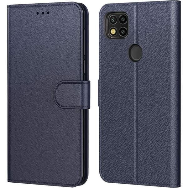 Coque - Redmi - 9C - Mörkblå - 360 Graders Skydd - Stöttålig - Läderlook marinblå