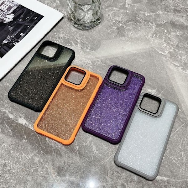 iPhone 16 cover, anti-ridse Bling glitter cover med kamerabeskyttelse - gennemsigtig lilla