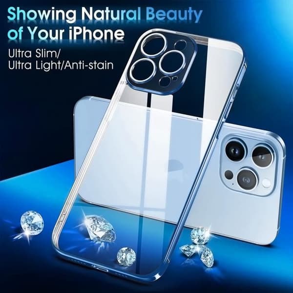 Skyddskal - Silikon - för iPhone 15 Pro Max - Transparent - Blå kant - Ultra slim Blå