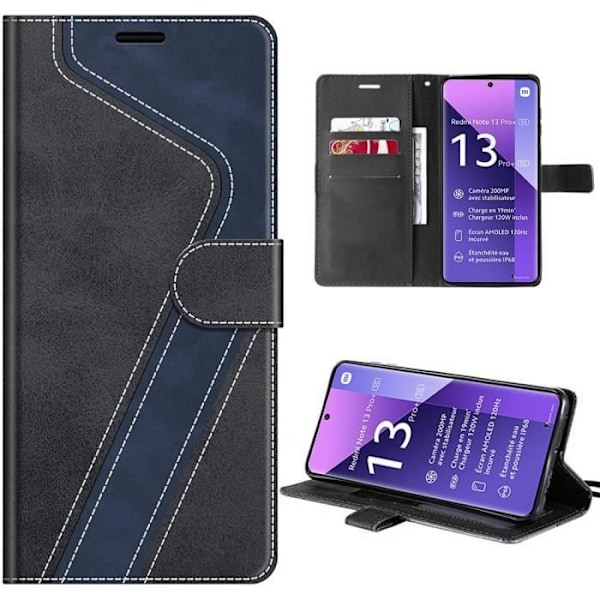 Fodral till Xiaomi Redmi Note 13 Pro+ 5G - Note 13 Pro Plus 5G - Vikbart skydd PU Läder Svart-Marinblå Svart-marinblå