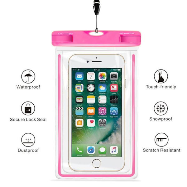 Vattentät fodral - Universal - iPhone XS MAX, XR, XS, X, 8, 8 Plus - PVC - Rosa - IPX8 rosa, blå, svart, vit, grön, orange