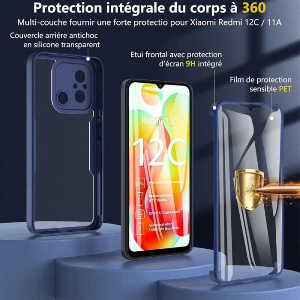 360 fodral för Xiaomi Redmi 12C - Redmi 11A Fullt skydd Anti-Scratch Marinblå