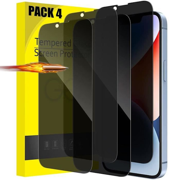 [4 delar] Antispion härdat glas för iPhone 14 (6.1") Svart