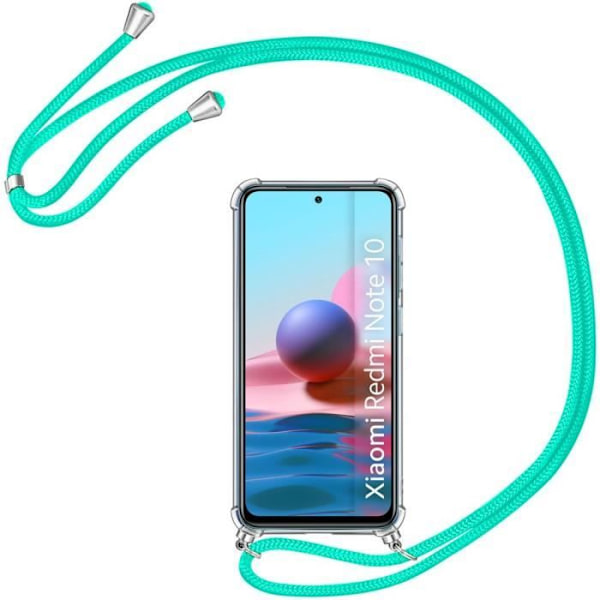 Fodral för Redmi Note 10 4G (6,43") Stötsäkert förstärkt skyddshörn Transparent Anti-Scratch Flexibel + Axelrem Grön Transparent-Grön