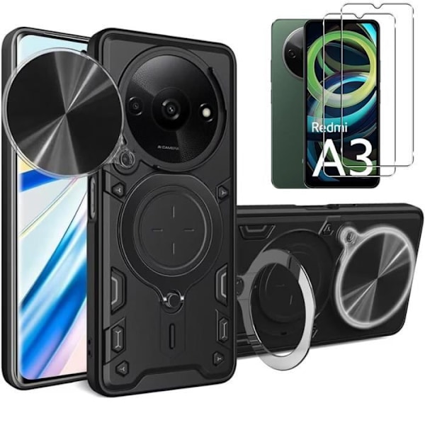 Cover til Xiaomi Redmi A3 - Sort - Stødabsorberende - Kamerabeskyttelse - Forstærket Dobbeltlag - Elegant Svart