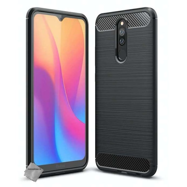 Carbon gel silikonfodral för Xiaomi Redmi 8 + skärmfilm - SVART Kolsvart