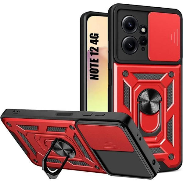 Coque - Xiaomi - Redmi Note 12 - Ultra Resistenta - Röd - Rotterande Metallstöd Röd