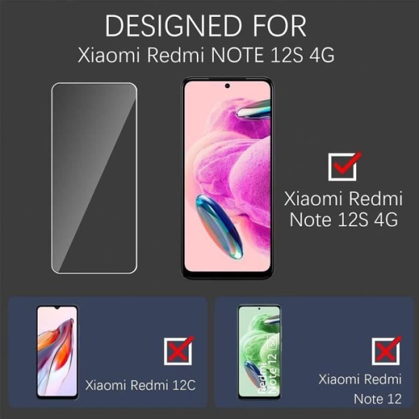 Lot-2 härdat glas för Xiaomi Redmi Note 12S, 9H Transparent Ultra Slim Skärmskydd (ej för Redmi Note 12)