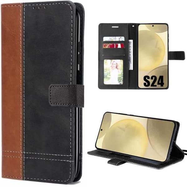 Coque - E.F.CONNECTION - För Galaxy S24 - PU-läder - Mjuk - Magnetisk Brun svart