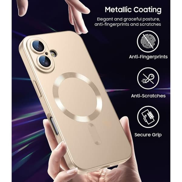 Skyddsskal - E.F.Connection - för iPhone 17 - med Gyllene Magnetring - 2 Härdade Glas gyllene