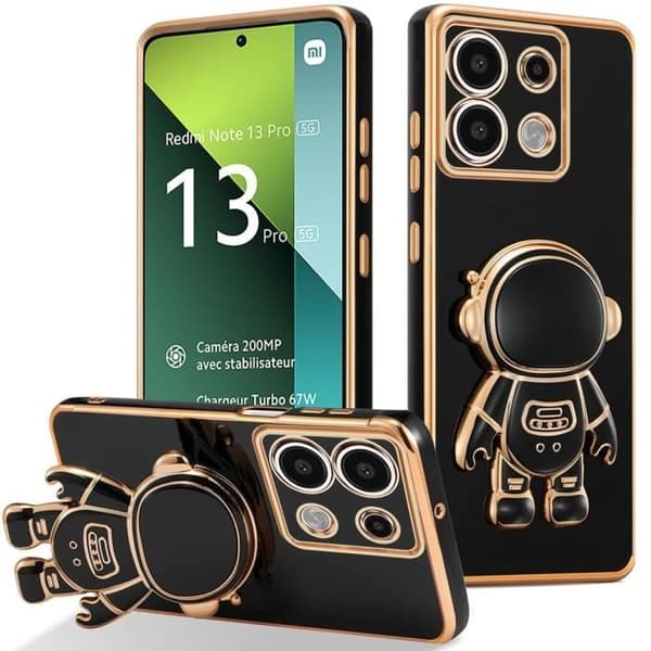 Coque - E.F.CONNECTION - för Xiaomi Redmi Note 13 Pro 5G - Stötresistent - Silikon - Justerbart 3D-stöd Svart