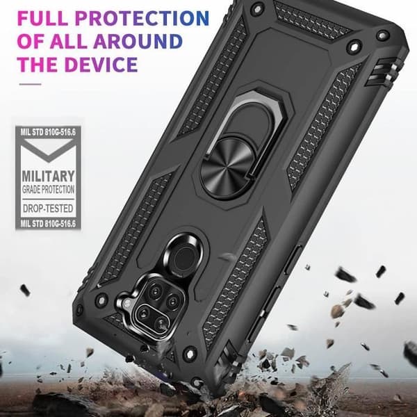 Skyddsskal - E.F.CONNECTION - För Redmi Note 9 - Silikon - Stödring - Svart Svart
