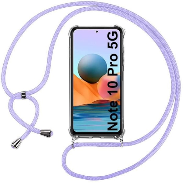 Fodral för Redmi Note 10 Pro 5G (6,67") Stötsäkert skydd Förstärkta hörn Tunn Transparent TPU med lila sladd Transparent-lila
