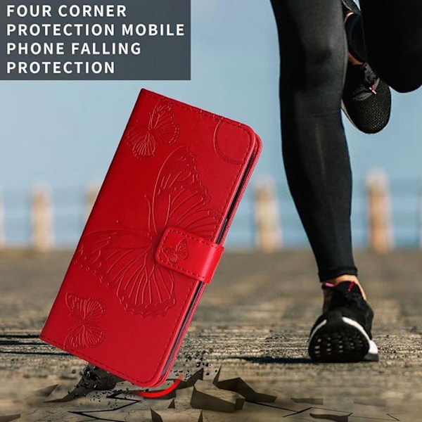 Coque för Xiaomi Redmi Note 14 Pro Plus 5G/Note 14 Pro+ 5G, Skydd i syntetiskt läder med röd fjärilsdesign Röd