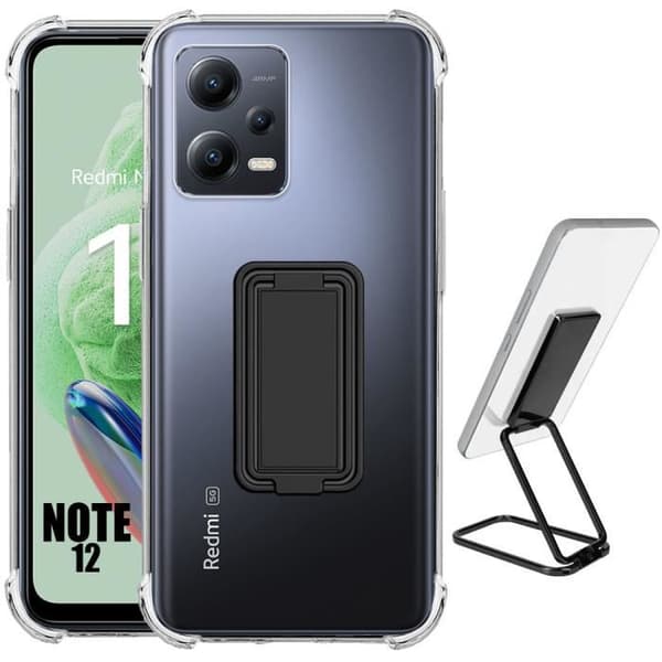 Skydda till Xiaomi Redmi Note 12 5G - Transparent Silikon - Stöttålig - Fällbart Stöd - Svart Transparent