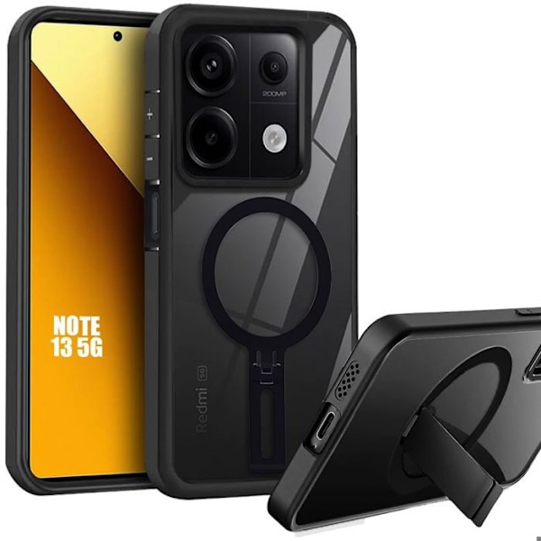 Coque för Xiaomi Redmi Note 13 5G (inte för 4G) Transparent Skydd Svart Ram med Magnetiskt Stöd Transparent, svart