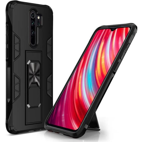 Deliche Xiaomi Redmi Note 8 Pro etui med skærmbeskytter og støtteben, holdbar stødsikker rustning til magnetisk bilmontering.