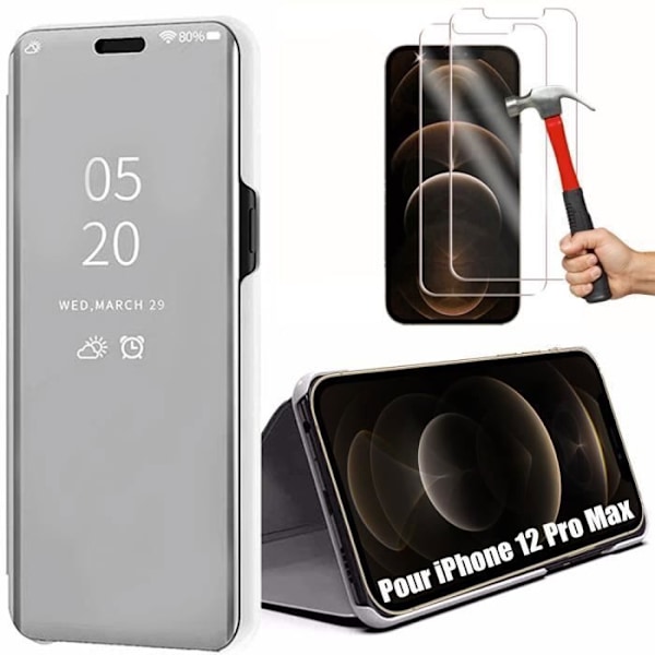 Skyddsfodral - E.F.CONNECTION - för iPhone 12 Pro Max - Hård Silver + 2 Härdat Glas Silver