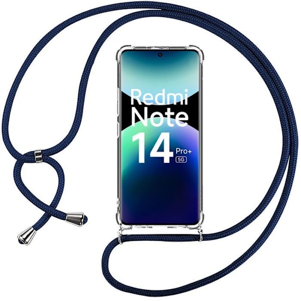 Coque til Xiaomi Redmi Note 14 Pro Plus 5G, med Marineblåt Snor - E.F.Connection® Transparent