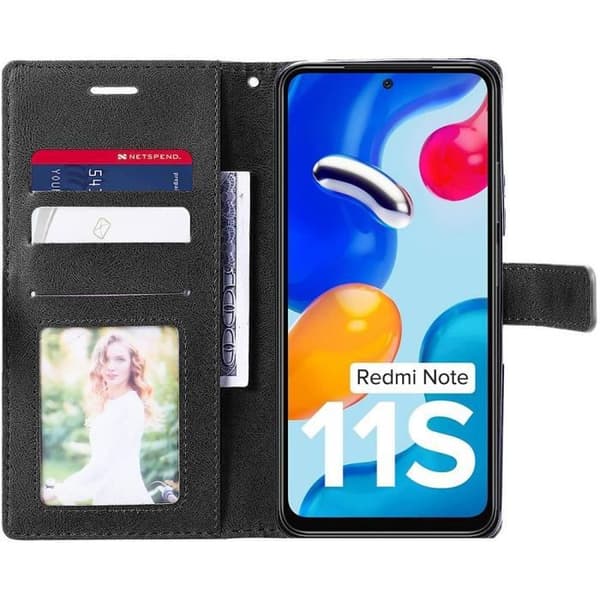Coque - Xiaomi - Redmi Note 11S - PU-Läder Svart - Plånbok - Rep Resistant Svart