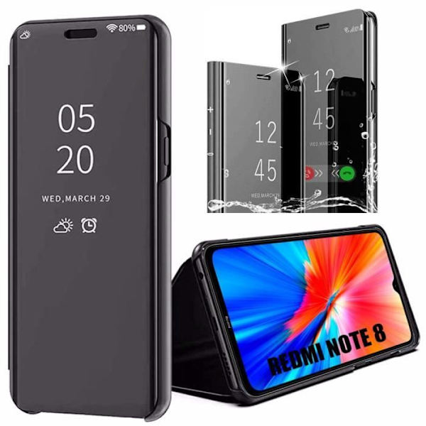 Skyddande skal för Redmi Note 8 - E.F.CONNECTION - Spegeleffekt - Stötsäker - Trendig design - Svart svart
