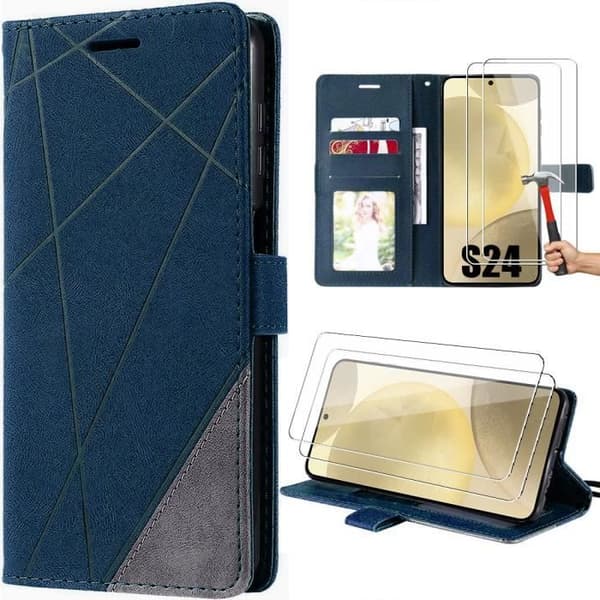 Coque - Efconnection - för Samsung Galaxy S24 - Skydd 360 - PU-läder - Mörkblå marinblå