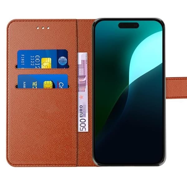 Coque - E.F.CONNECTION - för iPhone 16 - Lädereffekt - Förstärkt skydd - Visningsstöd kastanj