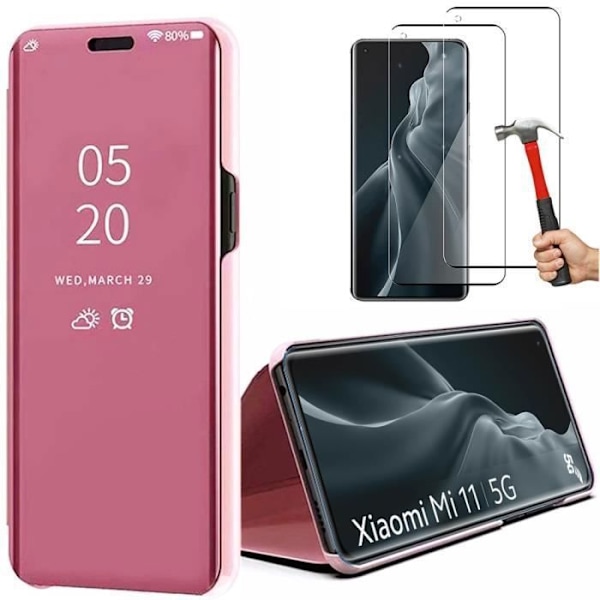 Sikkerhedscase - E.F.CONNECTION - til Xiaomi Mi 11 - Spejl effekt - Trendy design - Rosa - 2 hærdet glas Rosa