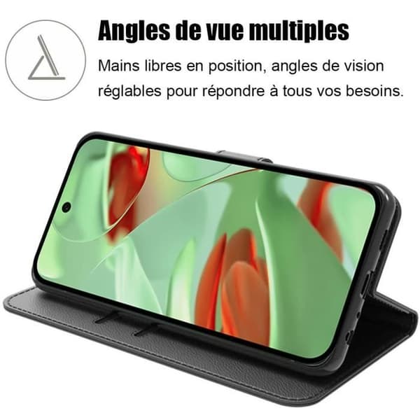 Plånboksfodral - E.F.CONNECTION - för Google Pixel 9 Pro - Syntetläder - Svart - Repåter - Flexibel Svart