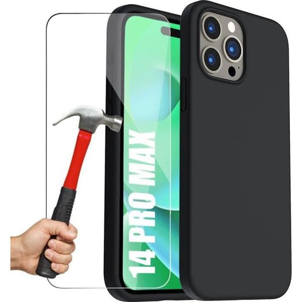 Silicondesignskydd för iPhone 14 Pro Max - Antiglidande - Ultra flexibel - 2 Härdat glas Svart