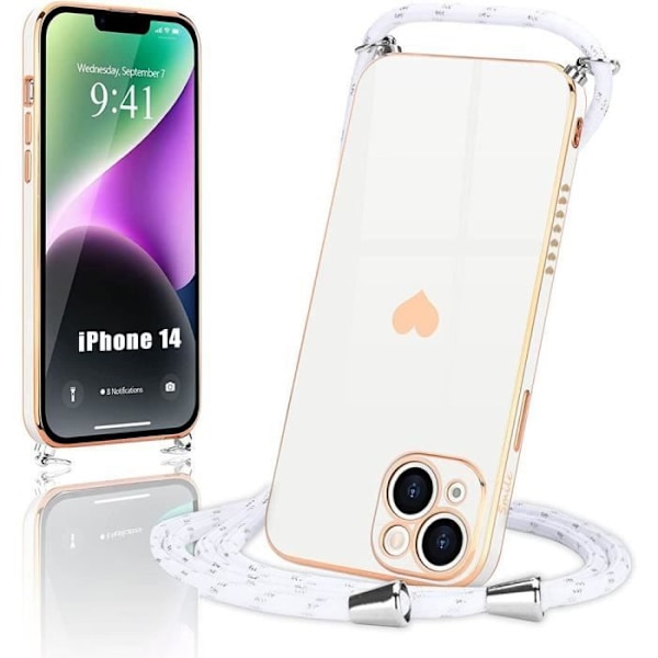 iPhone 14 Skal Vit Hjärtmönster Stötsäker Mjuk Vit