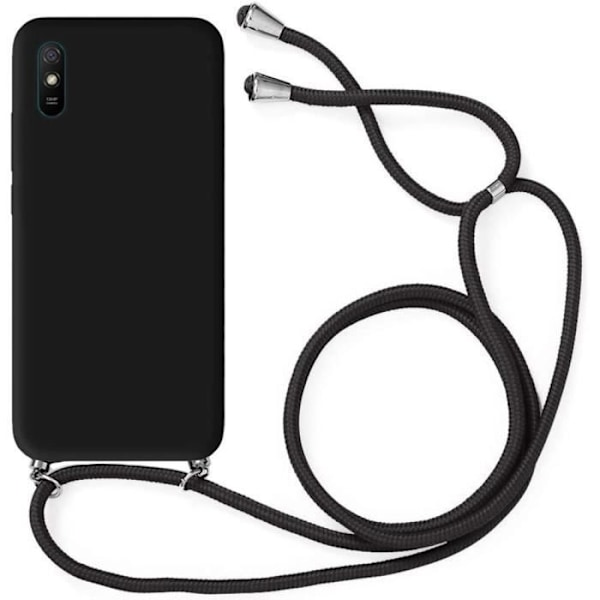 Skyddsskal - E.F.CONNECTION - Redmi 9A - Mjuk - Svart - Med halsrem Svart
