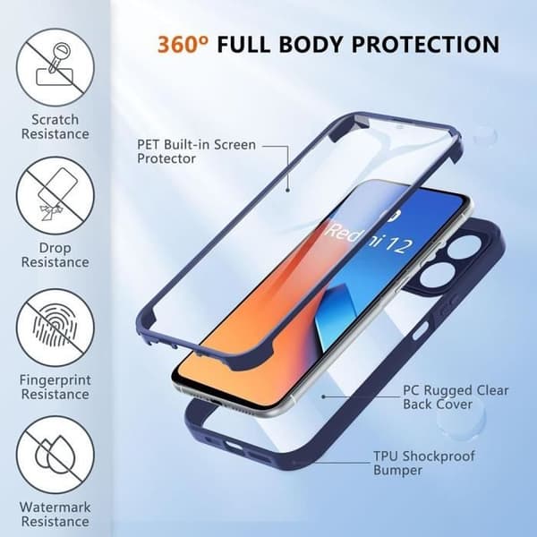 Coque 360 - E.F.CONNECTION - för Xiaomi Redmi 12 - Heltäckande skydd - Repfria - Mörkblå marinblå