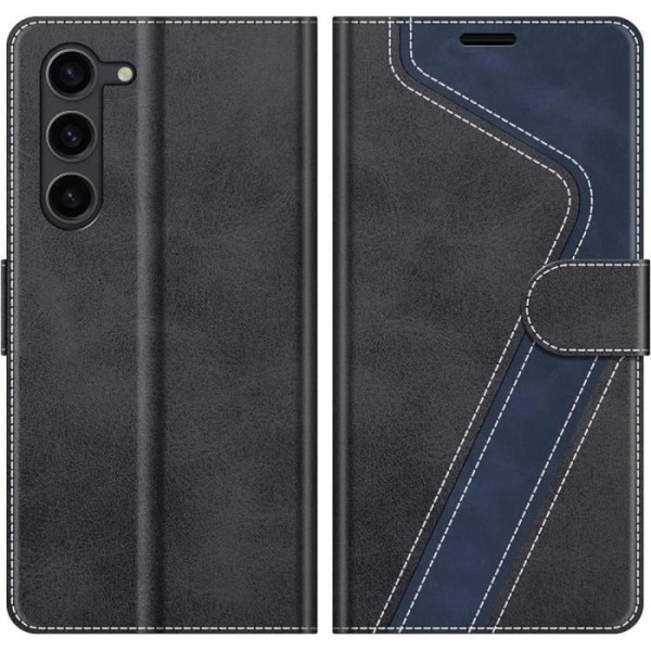 Etui til Samsung Galaxy S24 Anti-Scratch PU læder Sort-Navy Tofarvet tegnebog