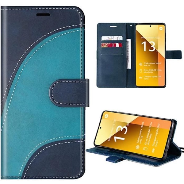 Coque för Xiaomi - Redmi Note 13 5G - Blå Läder Effekt - Stötsäker - 360° Skydd - Kortförvaring Blå