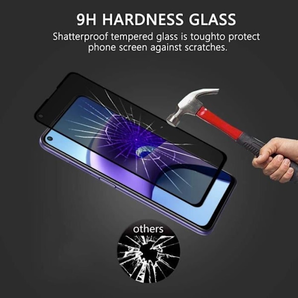 2 stykker anti-spion hærdet glas til Xiaomi Redmi Note 9T - stødsikker sort Svart
