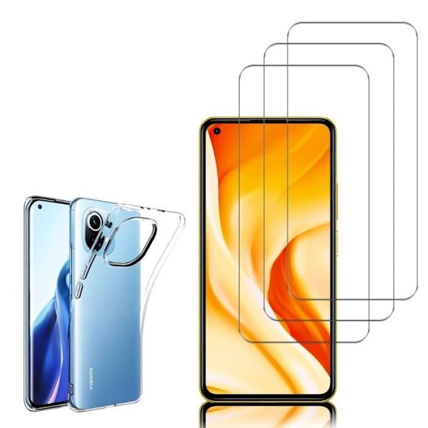 VCOMP - För Xiaomi Mi 11 Lite- Mi 11 Lite 5G 6,55": UltraSlim Gel Silikonfodral - TRANSPARENT + 3 härdat glasfilmer VIT
