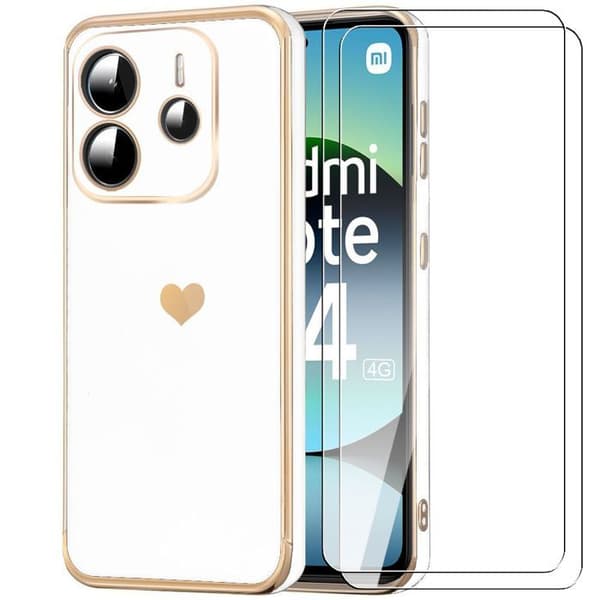 Skyddsskal - E.F.Connection - för Xiaomi Redmi Note 14 4G - Flexibelt - Stötskydd - Repfria - 2 Härdat glas Vit