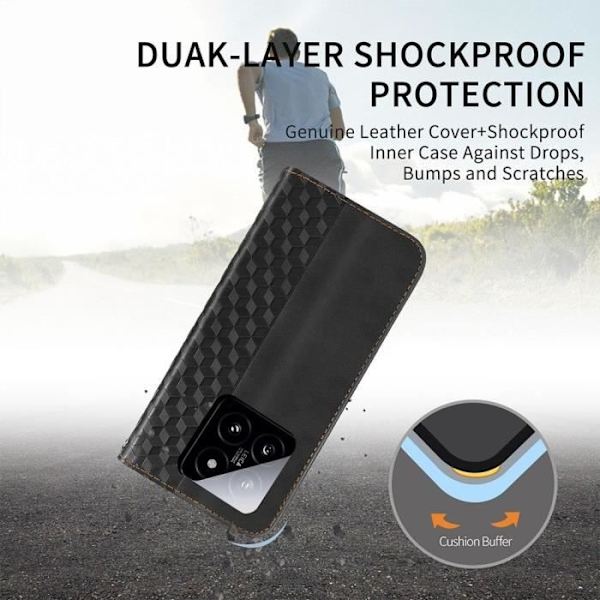 Coque - Xiaomi - 14 - Syntetiskt Läder Svart - Mosaikmönster - Magnetisk Stängning Svart