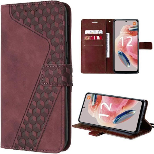 Coque - E.F.Connection - Redmi Note 12 4G - Röd - Hållare Effekt Läder - Fack för Kort Röd