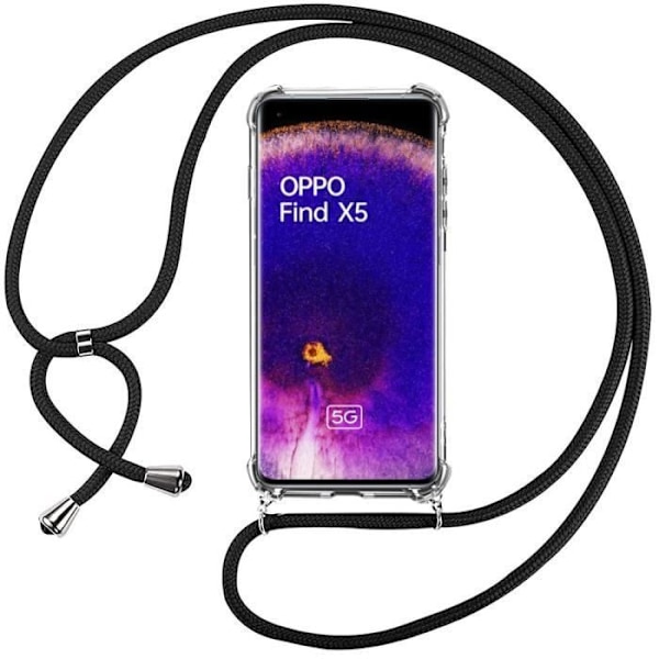 Beskyttelsesetui til OPPO Find X5 - E.F.CONNECTION - Tyndt med sort ledning - Anti-shock forstærket beskyttelse Klar / Svart