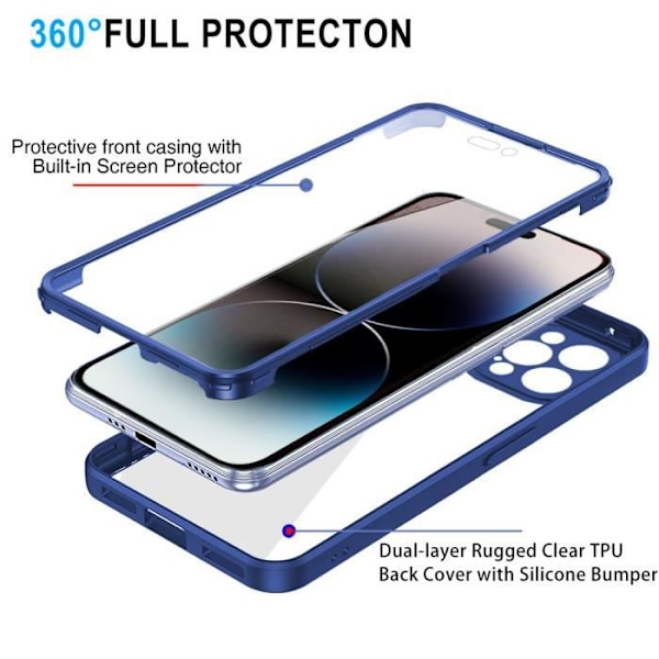 Coque til iPhone 14 Pro Max (6,7") - E.F.CONNECTION - Integral PC Hård Transparent - Blå Blå