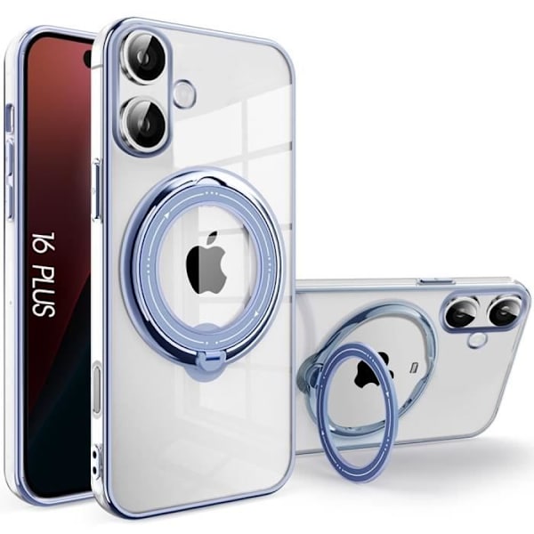 Transparent silikonfodral för iPhone 16 Plus med integrerat magnetiskt stöd - Stötsäkert skydd Blå