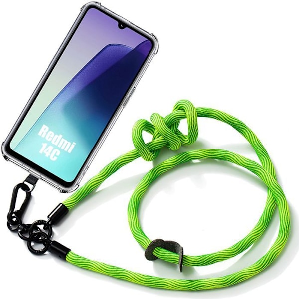 Coque til Xiaomi Redmi 14C - Beskyttelse med skulderrem Grøn - E.F.Connection Transparent