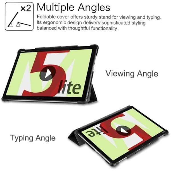 Coque Tablett - E.F.CONNECTION - för Mediapad M5 Lite - Svart - Multi-vinkel Stöd - Automatisk Väckt- och Sövfunktion Svart