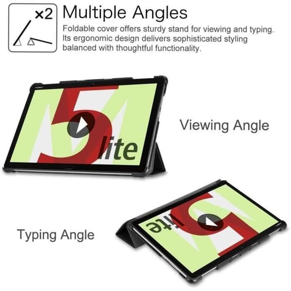 Coque Tablett - E.F.CONNECTION - Mediapad M5 Lite - Svart - Multi-vinkelstöd - PU-läder Svart