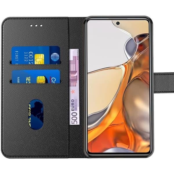 Skyddsskal - E.F.CONNECTION - Xiaomi 11T 5G - Solid läderlook - Magnetisk stängning - Elegant Svart