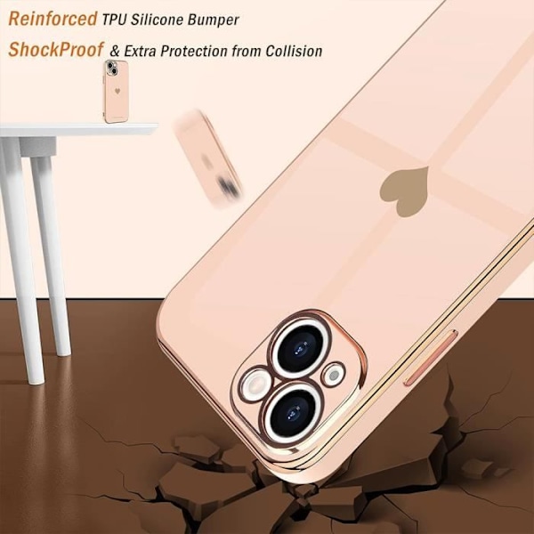 Skal för iPhone 15 Plus - Stötabsorberande - Rosa - Hjärtmönster - 2 Härdade Glas Ingår Rosa