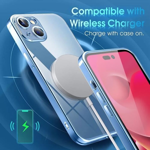 Silikonetui til iPhone 14 Gennemsigtig med blå kontur Blå