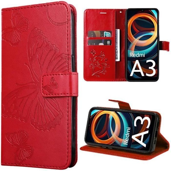 Coque - E.F.Connection - til Xiaomi Redmi A3 Stødabsorberende - Syntetisk Læder - Kortlomme - Justerbar Støtte Röd